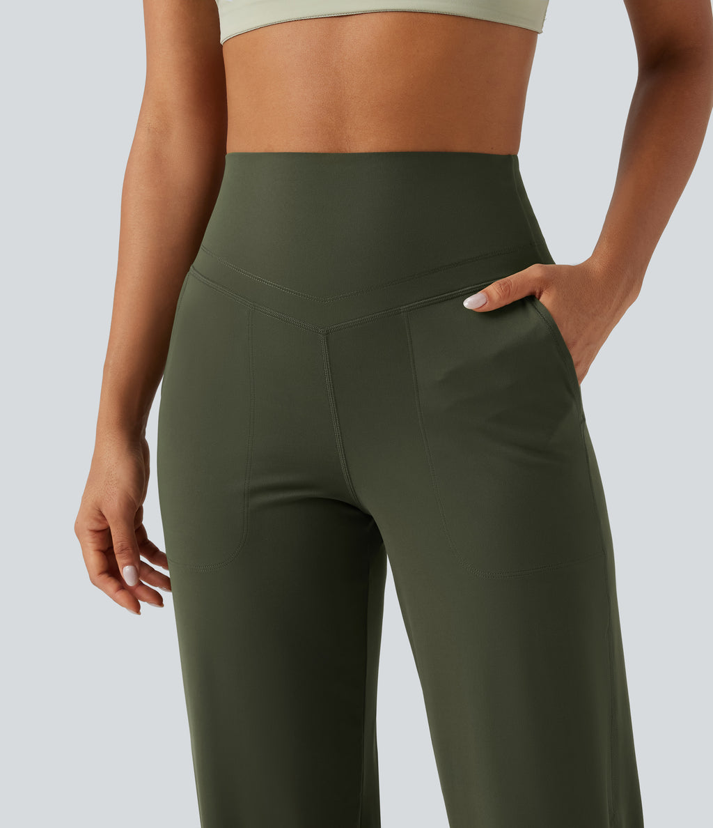 High Waisted Tummy Control Tapered Yoga Joggers with Pockets — Deep Woodland Green — view 4