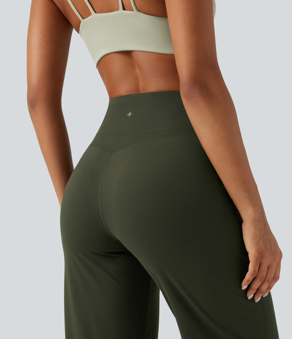 High Waisted Tummy Control Tapered Yoga Joggers with Pockets — Deep Woodland Green — view 5