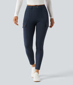 High Waisted Butt Lifting Shaping Casual Cargo Trousers with Pockets — Midnight Blue — view 4