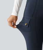 High Waisted Butt Lifting Shaping Casual Cargo Trousers with Pockets — Midnight Blue — view 8
