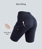 High Waisted Butt Lifting Shaping Casual Cargo Trousers with Pockets — Midnight Blue — view 2