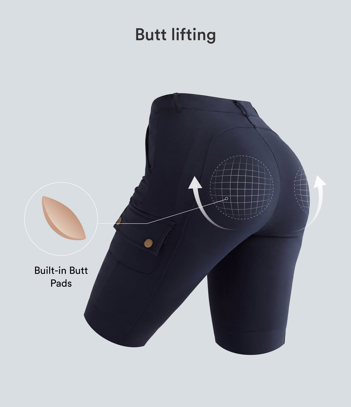 High Waisted Butt Lifting Shaping Casual Cargo Trousers with Pockets — Midnight Blue — view 2