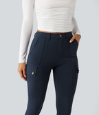 High Waisted Butt Lifting Shaping Casual Cargo Trousers with Pockets — Midnight Blue — view 7