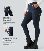 High Waisted Butt Lifting Shaping Casual Cargo Trousers with Pockets — Midnight Blue — view 1