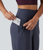 High Waisted Inner Drawstring Cropped Curved Hem InstantCool Quick Dry Running Trousers with Pockets-UPF50+ — Mood Indigo — view 6