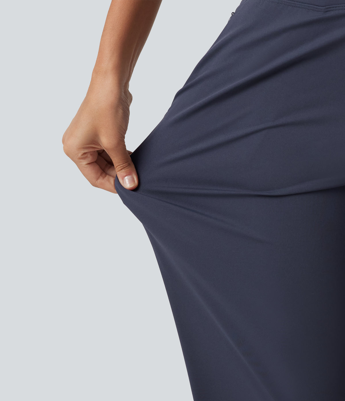 High Waisted Inner Drawstring Cropped Curved Hem InstantCool Quick Dry Running Trousers with Pockets-UPF50+ — Mood Indigo — view 8