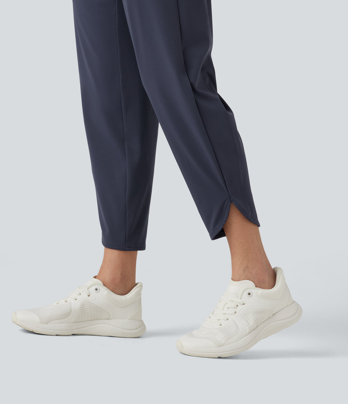High Waisted Inner Drawstring Cropped Curved Hem InstantCool Quick Dry Running Trousers with Pockets-UPF50+ — Mood Indigo — view 7