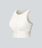 Round Neck Built-in Bra InstantCool Quick Dry Cropped Running Tank Top with Pockets-UPF50+ — White — view 8