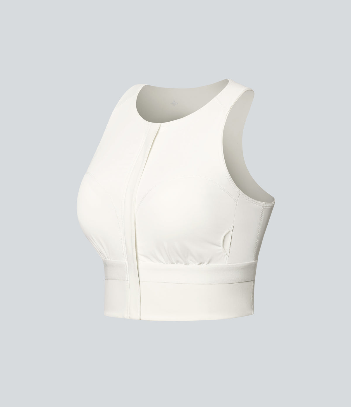 Round Neck Built-in Bra InstantCool Quick Dry Cropped Running Tank Top with Pockets-UPF50+ — White — view 8