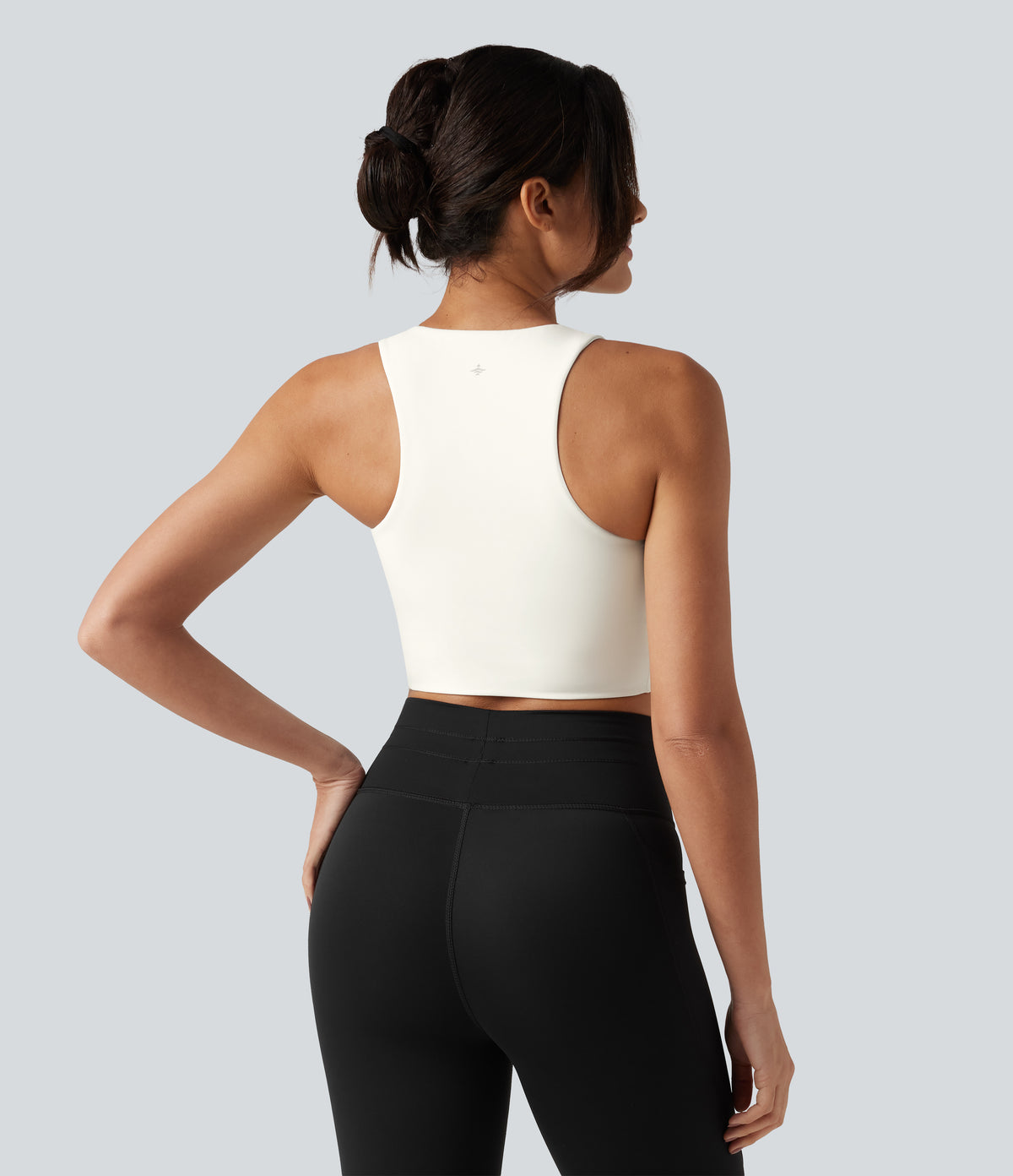 Round Neck Built-in Bra InstantCool Quick Dry Cropped Running Tank Top with Pockets-UPF50+ — White — view 2