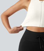 Round Neck Built-in Bra InstantCool Quick Dry Cropped Running Tank Top with Pockets-UPF50+ — White — view 6