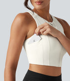 Round Neck Built-in Bra InstantCool Quick Dry Cropped Running Tank Top with Pockets-UPF50+ — White — view 1