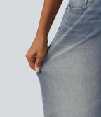 Low Rise Wide Leg Washed Casual Jeans with Pockets — Coronet Blue Denim — view 6