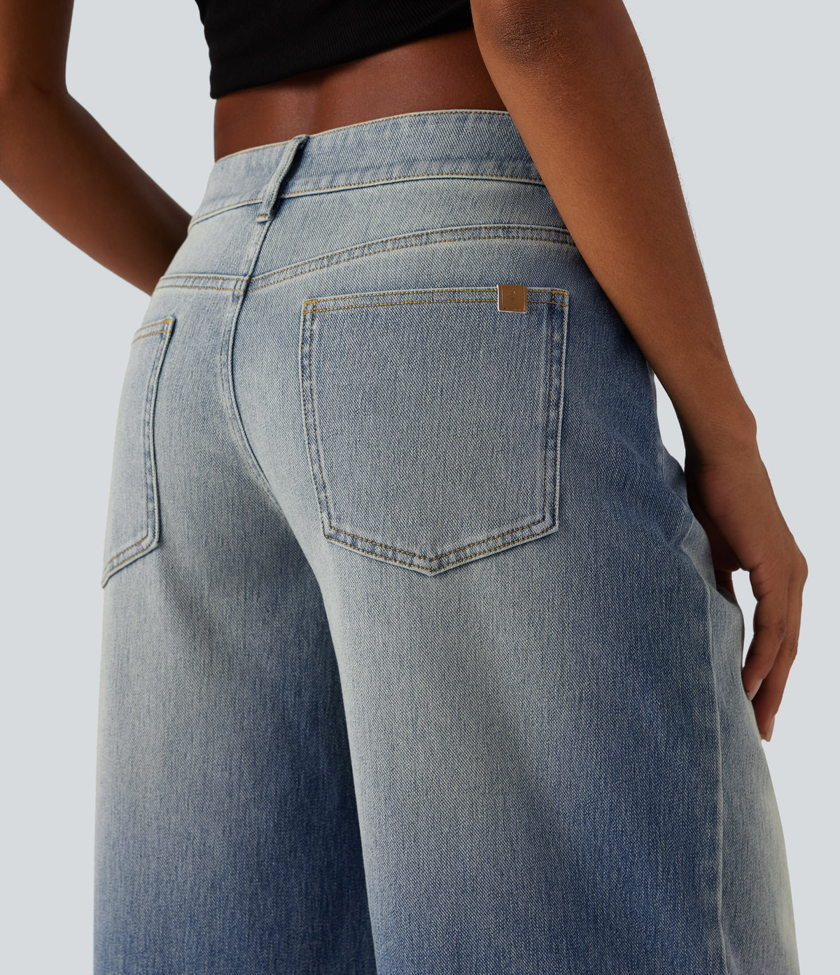 Low Rise Wide Leg Washed Casual Jeans with Pockets — Coronet Blue Denim — view 5