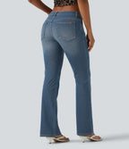 Low Rise Washed Bootcut Casual Jeans with Pockets — Coronet Blue Denim — view 2