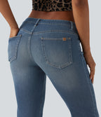 Low Rise Washed Bootcut Casual Jeans with Pockets — Coronet Blue Denim — view 4