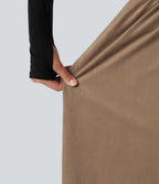High Waisted Drawstring A Line Suede Midi Casual Skirt with Pockets — Coca Mocha — view 6