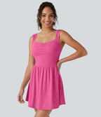 Plush Sweetheart Neck Built-in Bra 2-in-1 Mini Casual Dress with Pockets-Edition B-E Cups — Fuchsia Purple — view 3