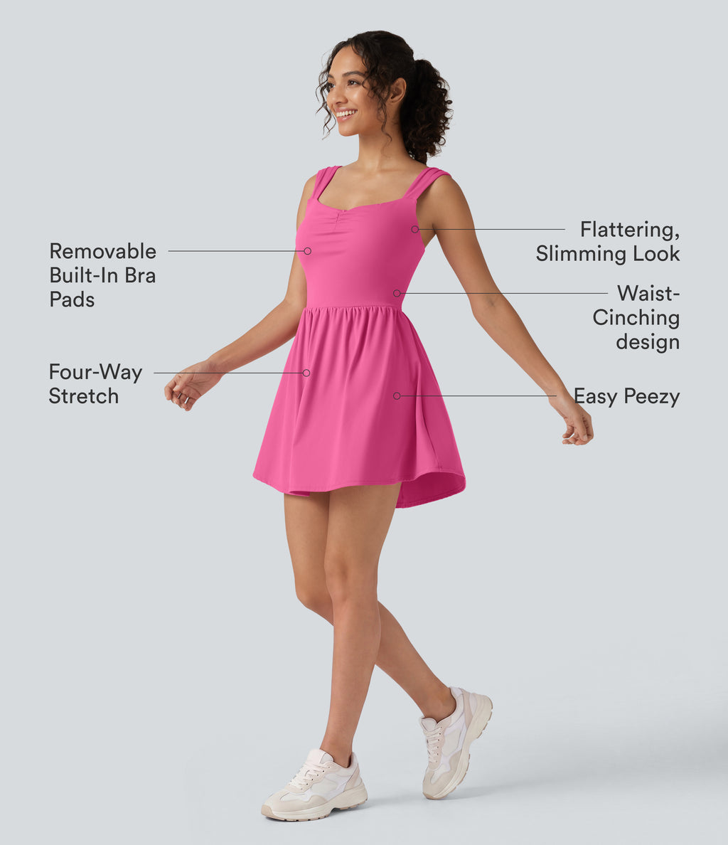 Plush Sweetheart Neck Built-in Bra 2-in-1 Mini Casual Dress with Pockets-Edition B-E Cups — Fuchsia Purple — view 2