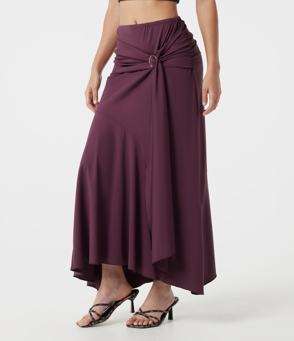 Mid Rise Ruched Mermaid Maxi Party Skirt — Amaranth — view 3