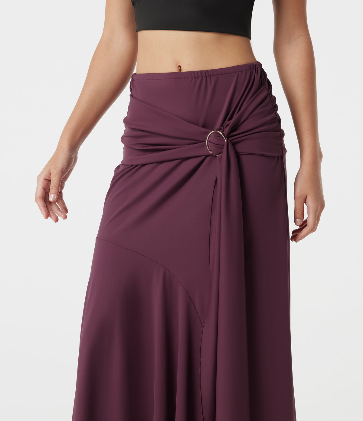 Mid Rise Ruched Mermaid Maxi Party Skirt — Amaranth — view 5