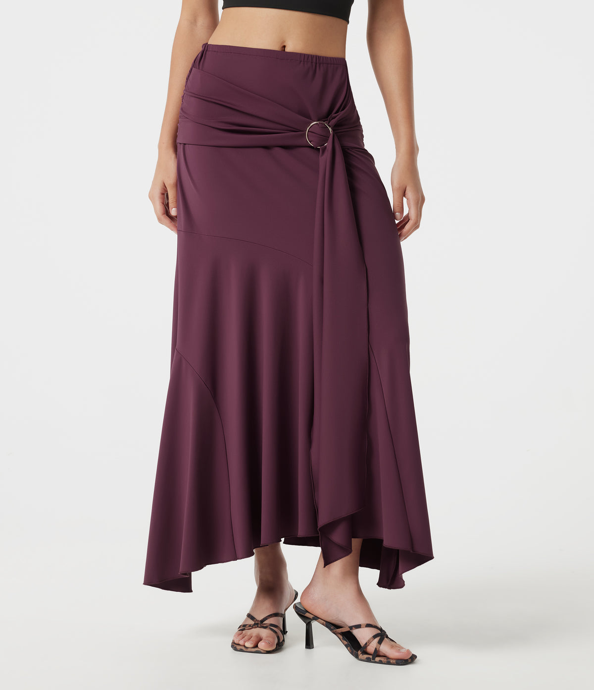 Mid Rise Ruched Mermaid Maxi Party Skirt — Amaranth — view 1