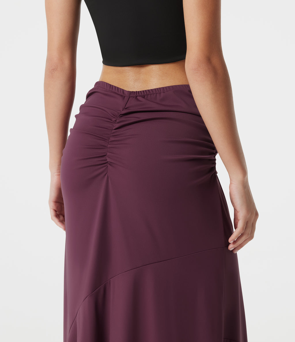 Mid Rise Ruched Mermaid Maxi Party Skirt — Amaranth — view 4