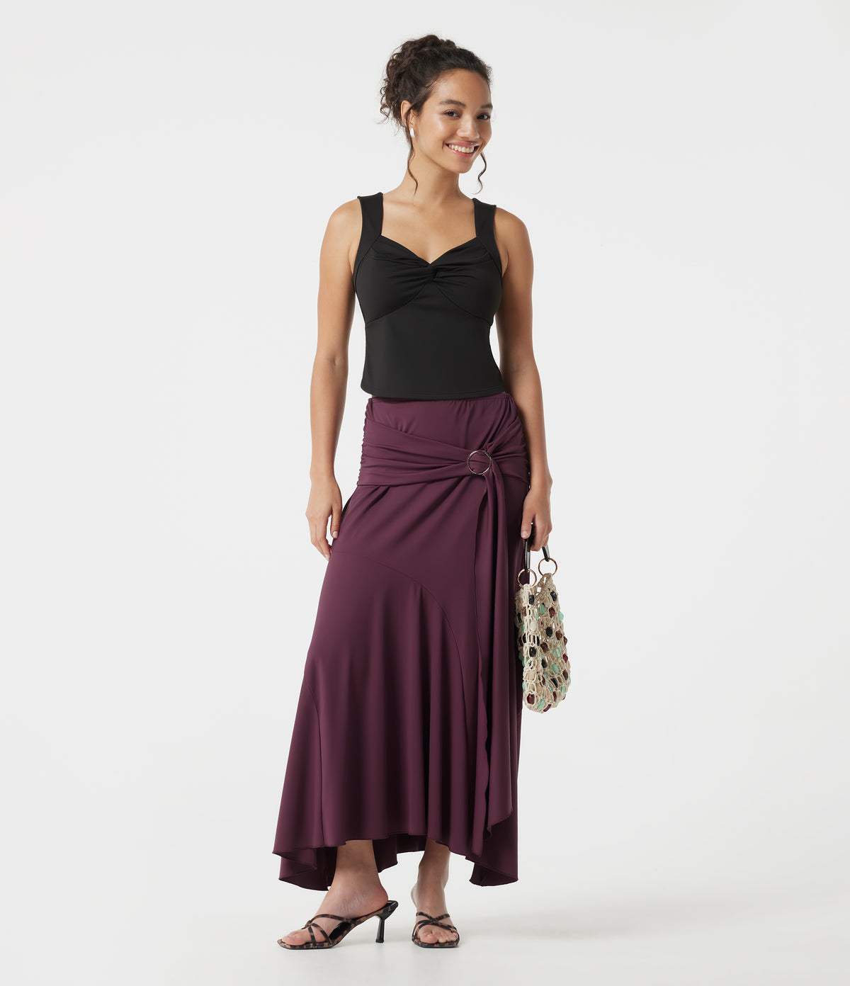 Mid Rise Ruched Mermaid Maxi Party Skirt — Amaranth — view 8