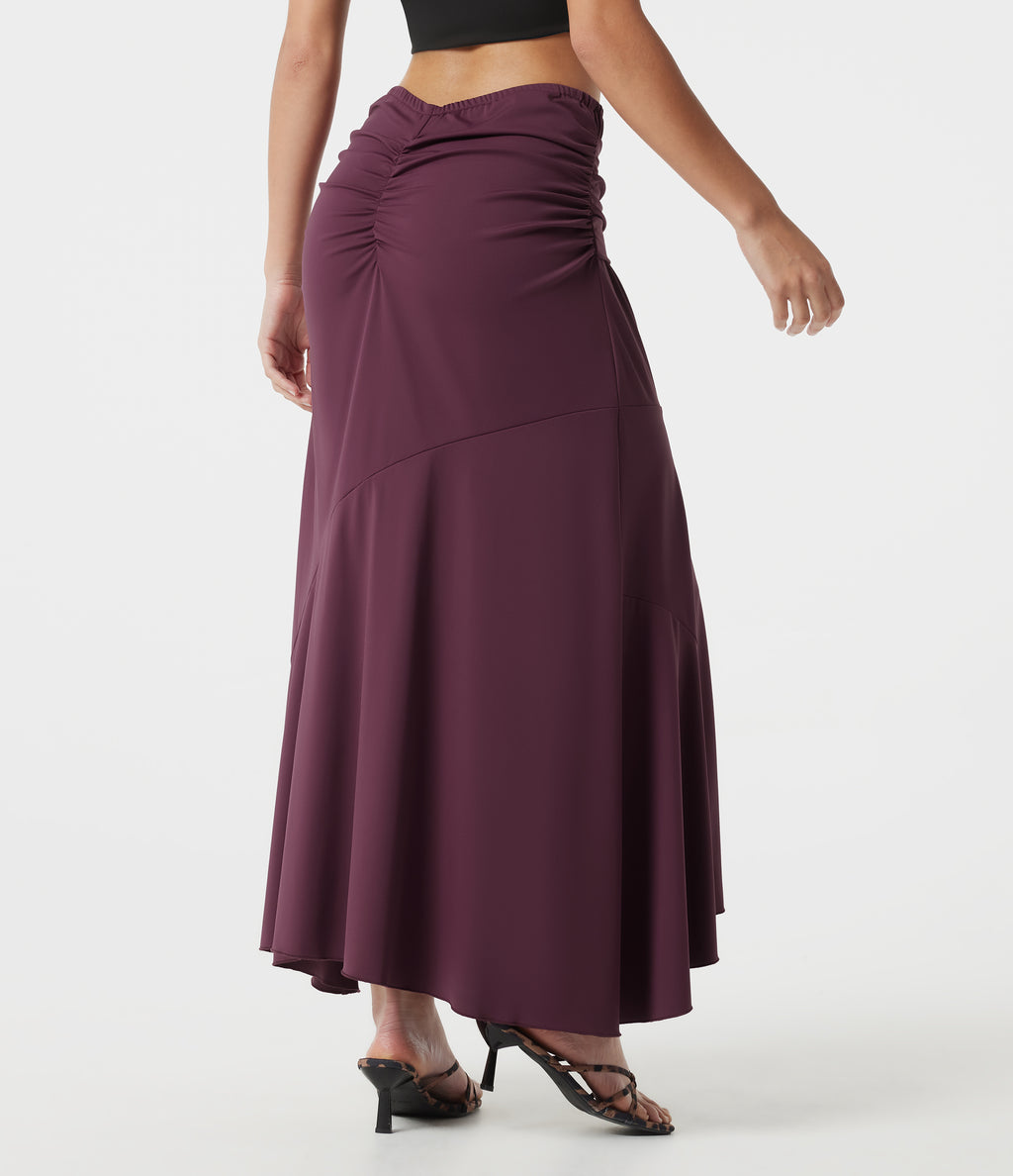 Mid Rise Ruched Mermaid Maxi Party Skirt — Amaranth — view 2