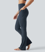 High Waisted Tummy Control Shaping Bootcut Yoga Leggings with Pockets — Carbon — view 4