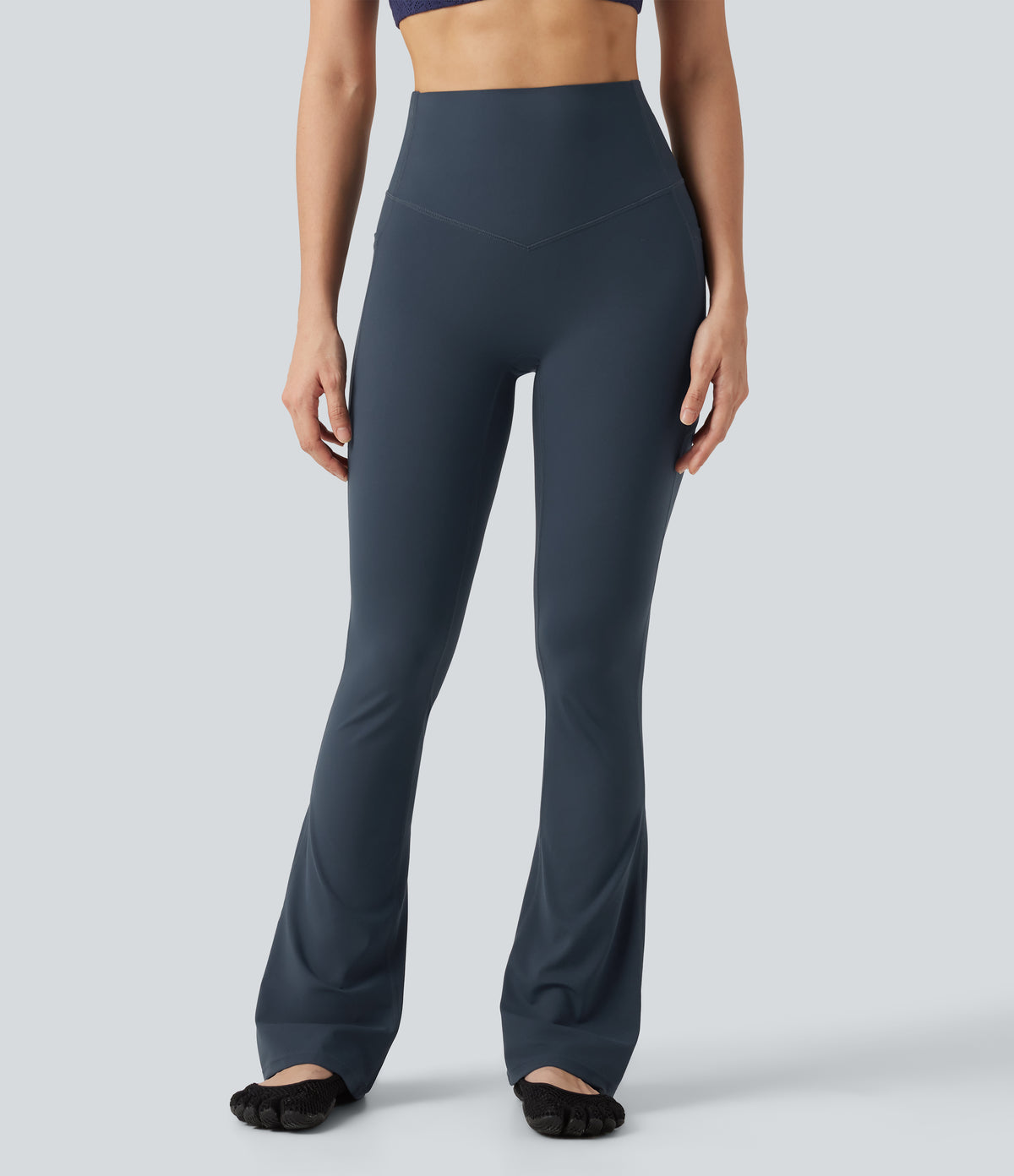 High Waisted Tummy Control Shaping Bootcut Yoga Leggings with Pockets — Carbon — view 3