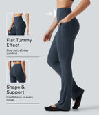 High Waisted Tummy Control Shaping Bootcut Yoga Leggings with Pockets — Carbon — view 1