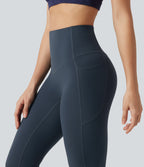 High Waisted Tummy Control Shaping Bootcut Yoga Leggings with Pockets — Carbon — view 7