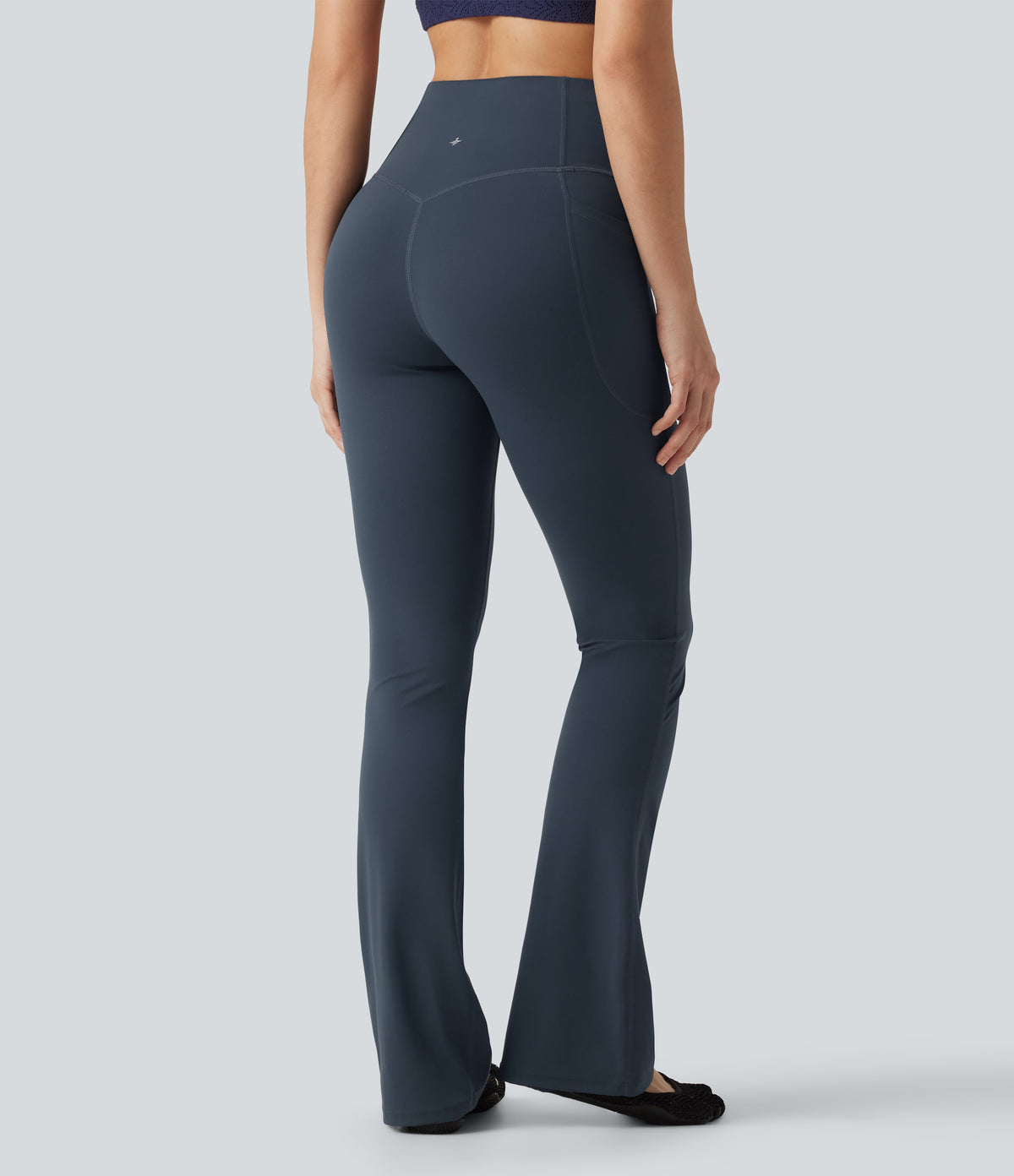 High Waisted Tummy Control Shaping Bootcut Yoga Leggings with Pockets — Carbon — view 2