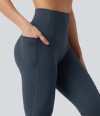 High Waisted Tummy Control Shaping Bootcut Yoga Leggings with Pockets — Carbon — view 6