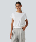 Round Neck Short Sleeve InstantCool Quick Dry Yoga Sports Top — White — view 4