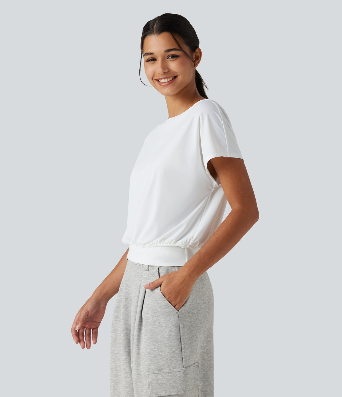 Round Neck Short Sleeve InstantCool Quick Dry Yoga Sports Top — White — view 3