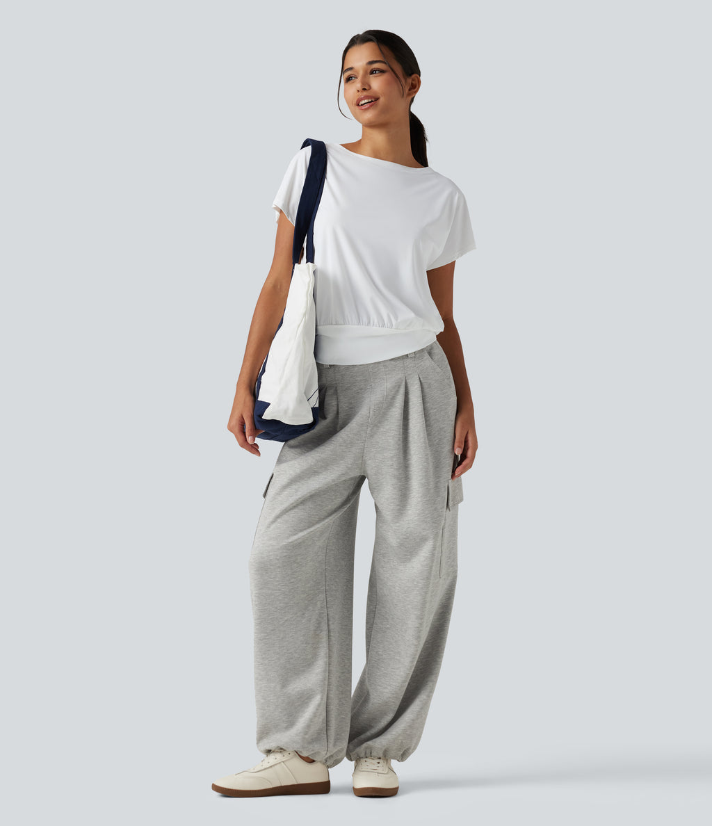 Round Neck Short Sleeve InstantCool Quick Dry Yoga Sports Top — White — view 7