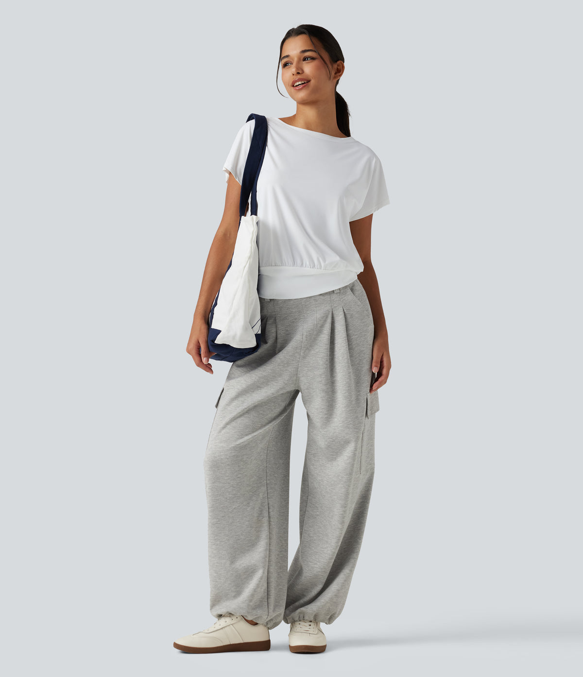 Round Neck Short Sleeve InstantCool Quick Dry Yoga Sports Top — White — view 7