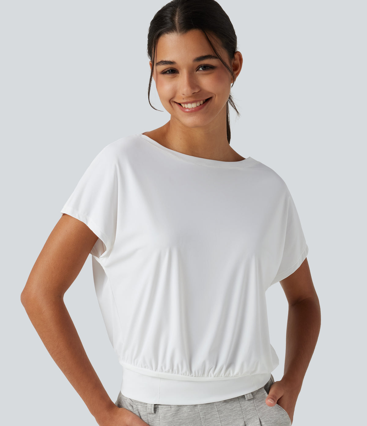 Round Neck Short Sleeve InstantCool Quick Dry Yoga Sports Top — White — view 1