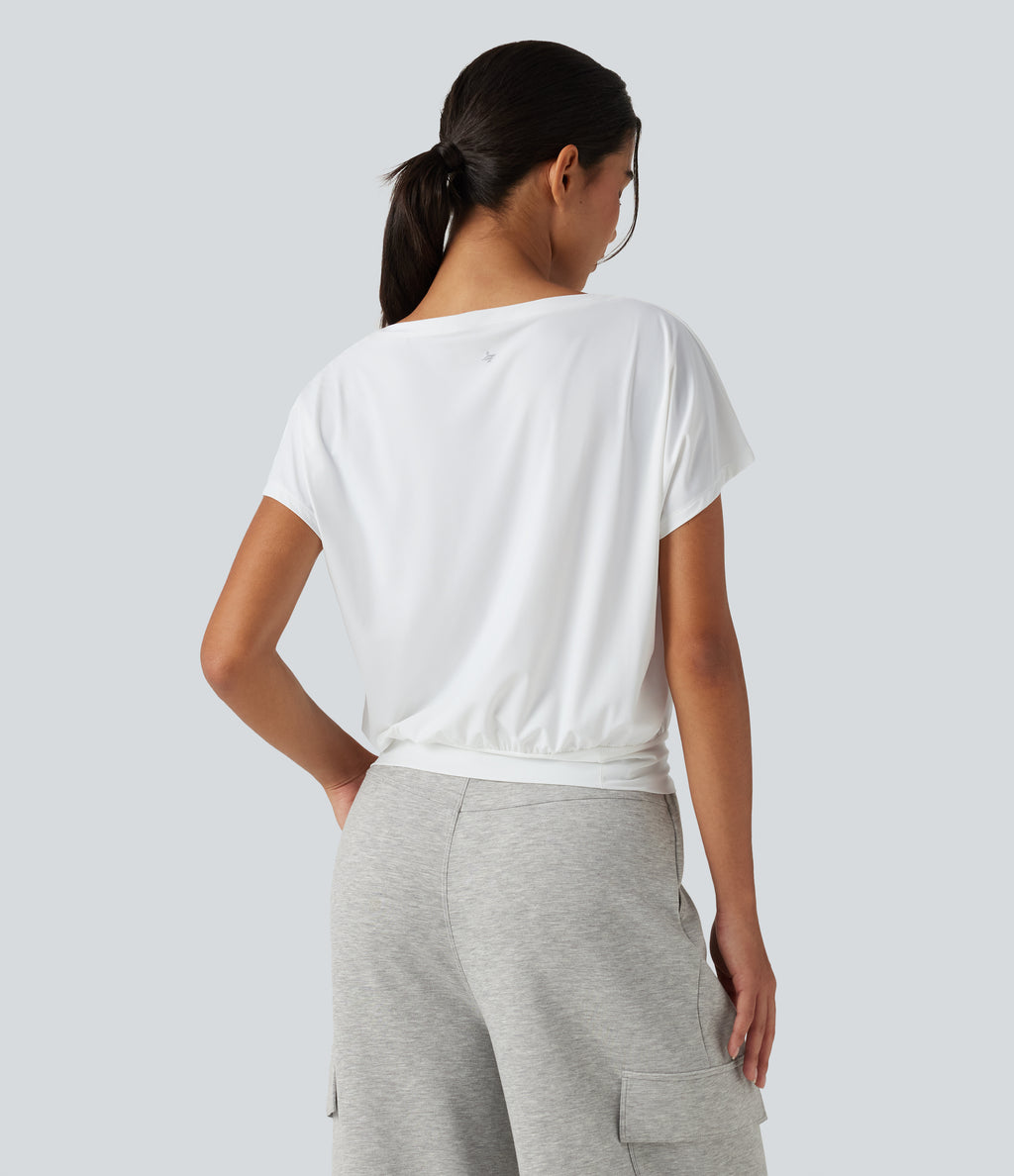 Round Neck Short Sleeve InstantCool Quick Dry Yoga Sports Top — White — view 2