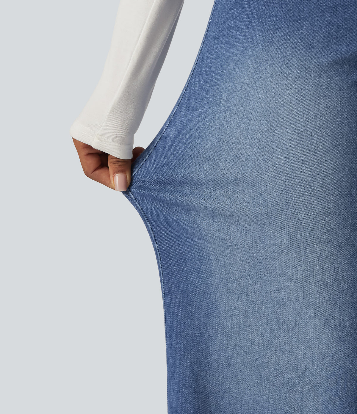 High Waisted Tummy Control Wide Leg Casual Jeans with Pockets — Gulf Stream Blue Denim — view 6