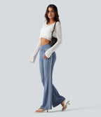 High Waisted Stripe Flare Washed Casual Jeans with Pockets — Blue Jasper Denim — view 7