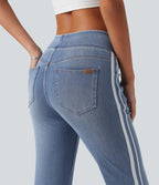 High Waisted Stripe Flare Washed Casual Jeans with Pockets — Blue Jasper Denim — view 4