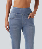 High Waisted Stripe Flare Washed Casual Jeans with Pockets — Blue Jasper Denim — view 5