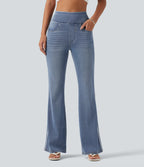 High Waisted Stripe Flare Washed Casual Jeans with Pockets — Blue Jasper Denim — view 3