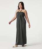 Plus Size Halter Tie Back Maxi Dress with Pockets — Darl Gray Floral Yarn — view 3