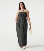 Plus Size Halter Tie Back Maxi Dress with Pockets — Darl Gray Floral Yarn — view 8