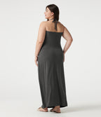 Plus Size Halter Tie Back Maxi Dress with Pockets — Darl Gray Floral Yarn — view 2