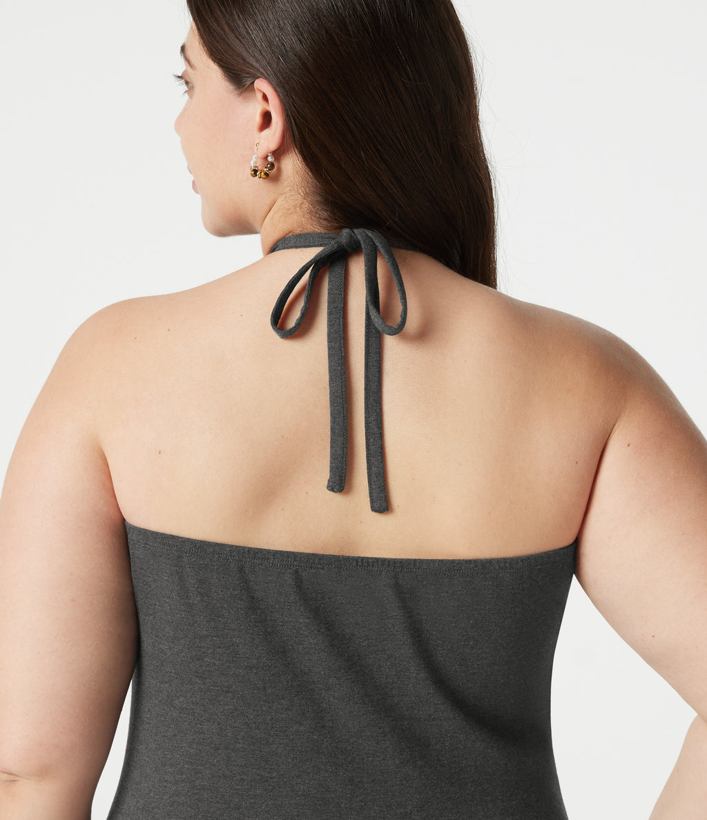 Plus Size Halter Tie Back Maxi Dress with Pockets — Darl Gray Floral Yarn — view 6